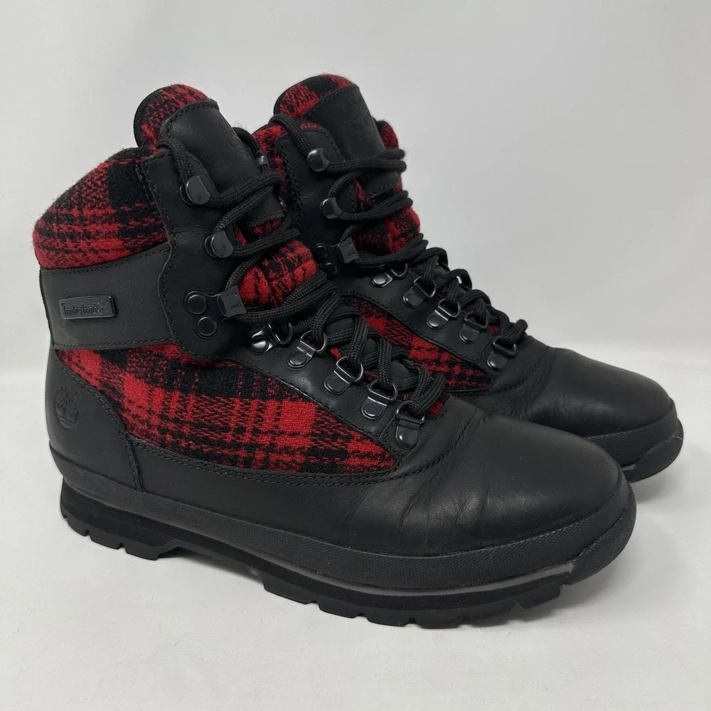 Timberland‎ Woolrich Wool Buffalo Plaid Euro Hiker Boots Mens Size 9 Leather